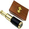 15.24cm Brass Handheld Telescope with Wooden Box  Pirate Navigation with Anchor Wooden Box Rustic Home Decor Gifts