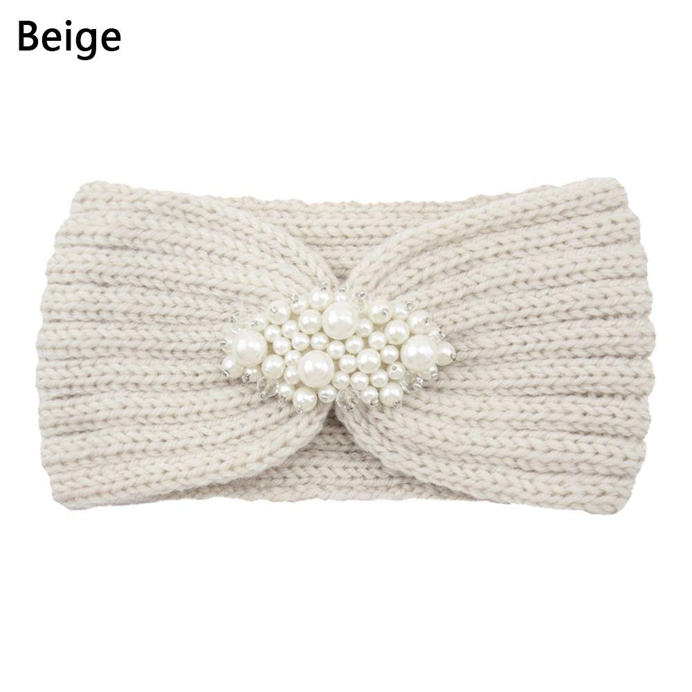 Жемчужная Вязаная Крючком Широкая Повязка на Голову Шапка-Тюрбан Вязаные Повязки на Голову