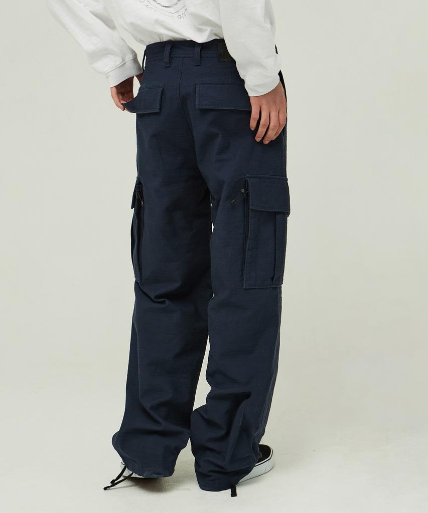 MAGOODGAN Farburn 4411 Satin Cotton Wide Fit Navy Cargo Pants