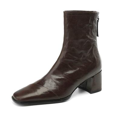 Зимние ботинки челси из овчины с квадратным носком и высоким каблуком, женские ботинки на молнии по щиколотку