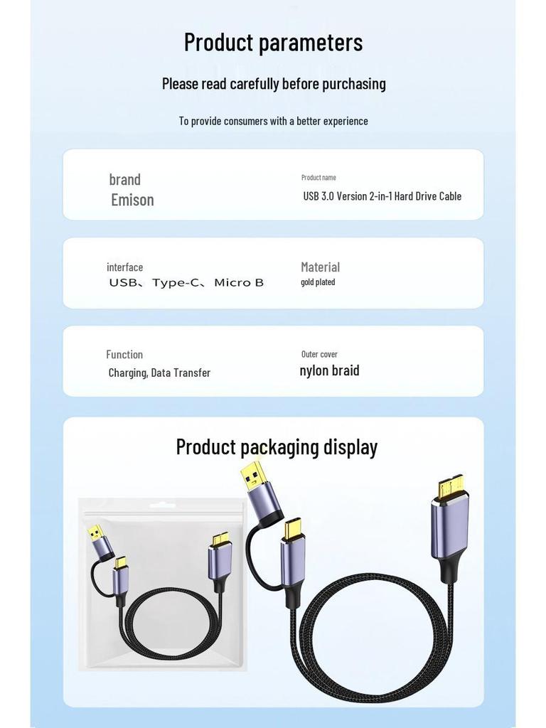 Type-C to Micro-B Multi-Function Data Cable for Mobile and Computer Connection