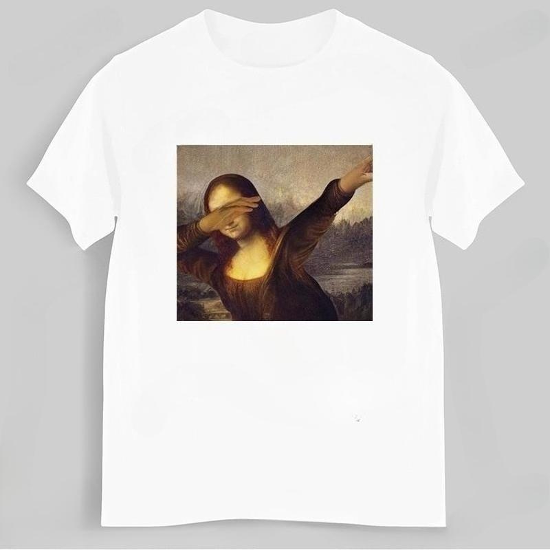 Летняя футболка Мужская хлопковая футболка Унисекс Танцующая Мона Лиза Даб Хип-хоп Классическое искусство Мона Лиза Черная мужская футболка