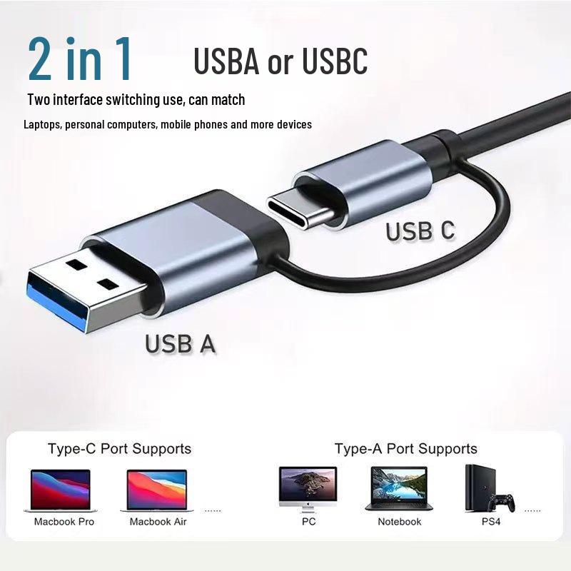8-в-1 USB-хаб с двумя портами Type-C, док-станция для мобильных телефонов Apple и Huawei