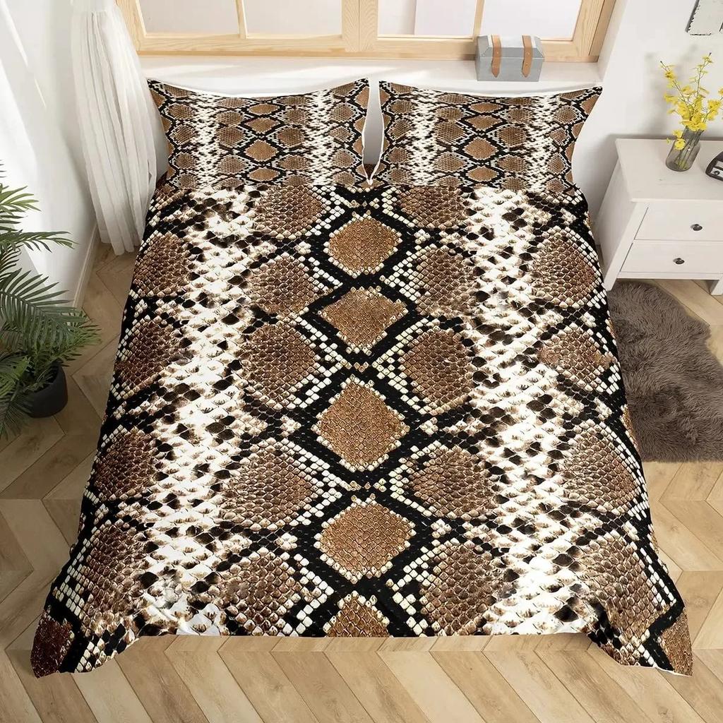 Snake Skin Duvet Cover Set Snake Scale Bedding Set Full,Wild Reptile Comforter Cover Tropical African Safari Animals Quilt Cover