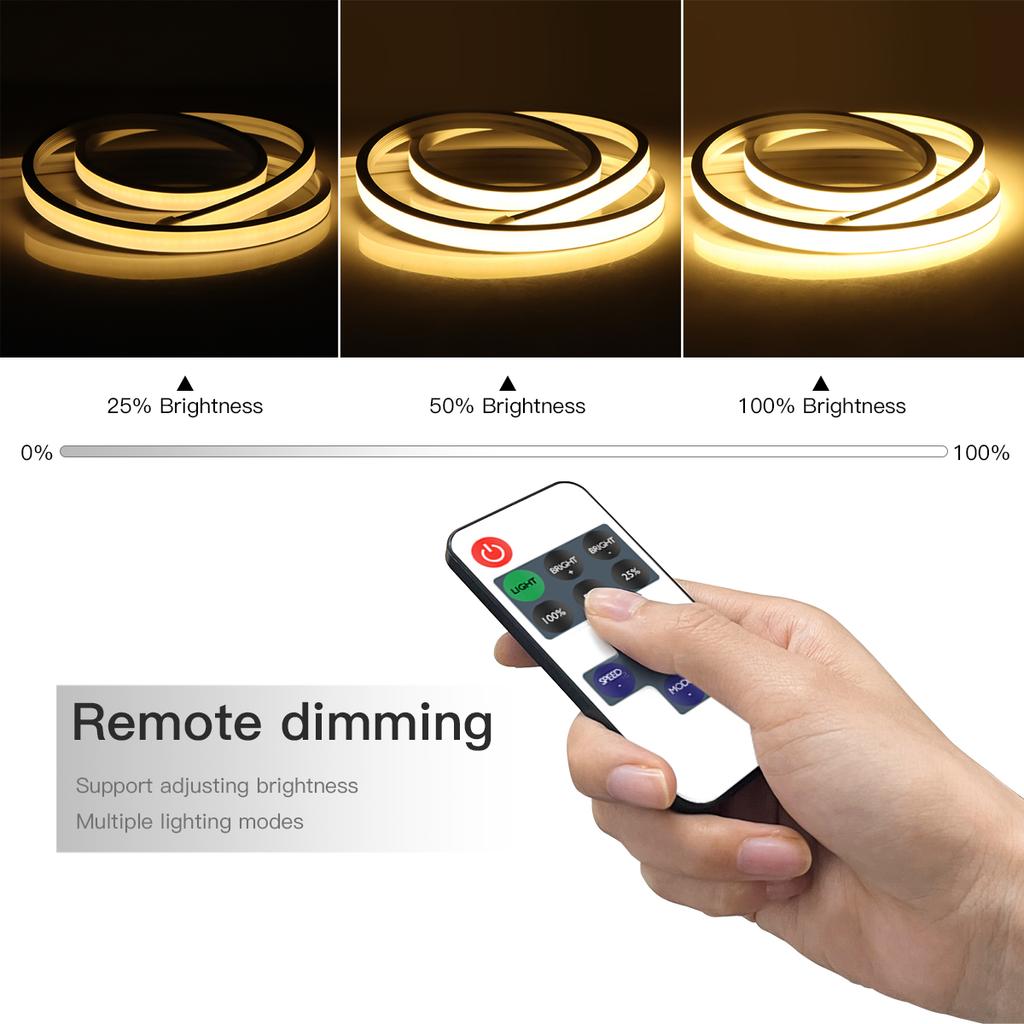 USB 5V Remote Control Dimmable Pure Silicone Tube COB Neon LED Strip Light Waterproof For Garden Bedroom Kitchen Backlight Decor