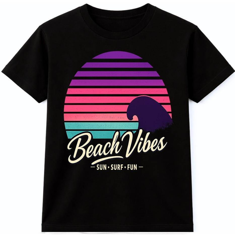 Beach T Shirt Retro Sunset Wave Surf Summer Sun Vibes Graphic Tee