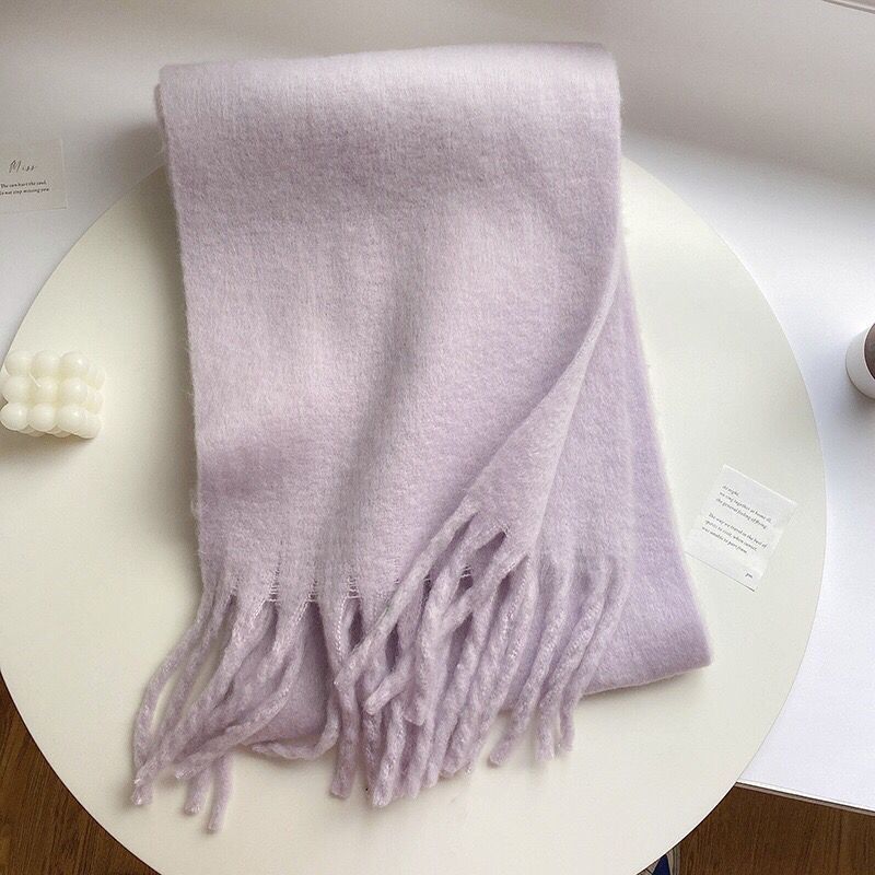 Women's Autumn Winter Warm Long Scarf Elegant Cashmere-like Pashmina Solid Color Tassel Shawl