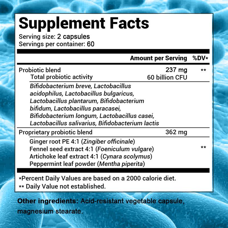 60 Billion Probiotic with Prebiotic Blend, USDA Organic 120 Capsules Digestive Health Supplement