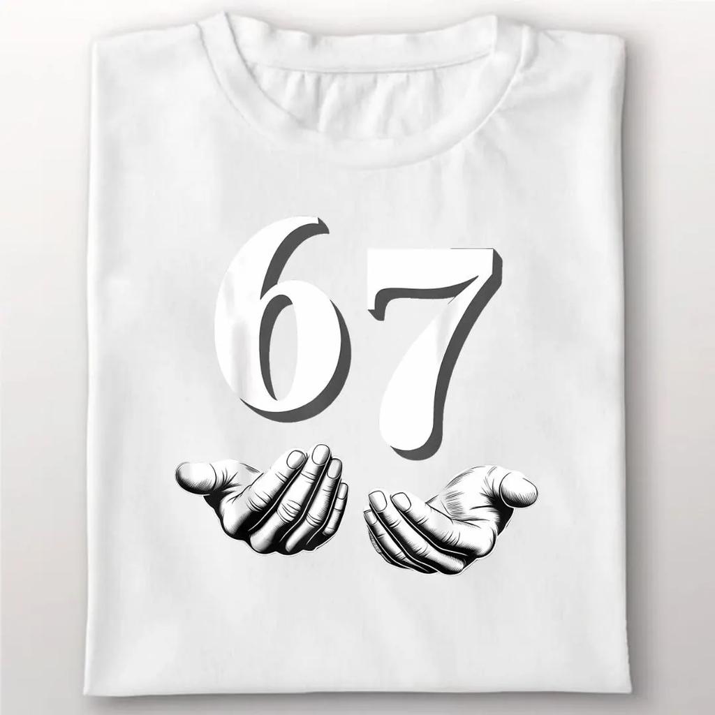 SpringSummer New Mens and Womens Bruh 67 Meme Steal A Brainrot Pixel Pattern Printed Cotton Casual Short Sleeve Tshirt