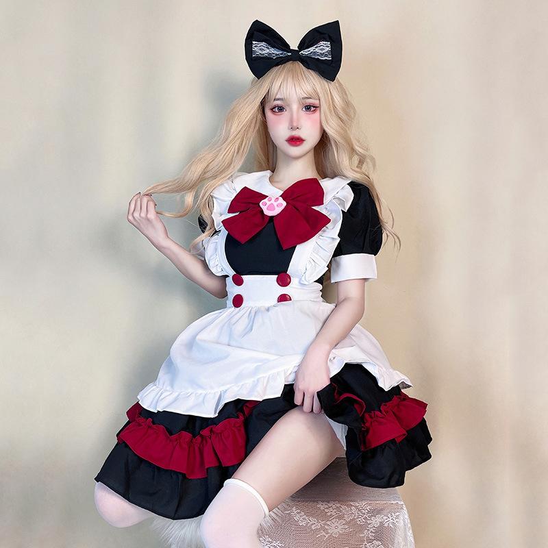 Halloween maid outfit, gothic style, dark red color scheme, academic style Lolita Lolita cosplay Dress cos