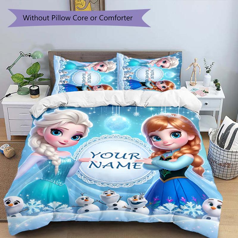 3pcs Frozen11 Cover Set - Personalized Name, HD Printed Bedding with 1 Cover and 2 Pillowcases - Perfect for Home Decor, Easy Care
