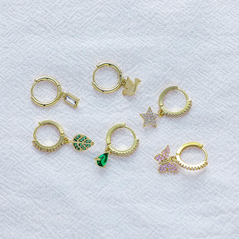 ANENJERY Комплект из 6 серег, женские серьги-кольца в виде листьев, звезд, бабочек, капель воды, изящные ювелирные изделия