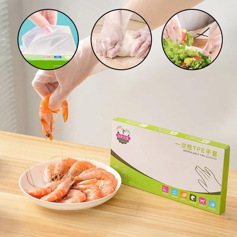 50Pcs/Box Latex Free Gloves Tpe Disposable Gloves Transparent Non-Slip Acid Work Safety Food Grade Household Cleaning Gloves