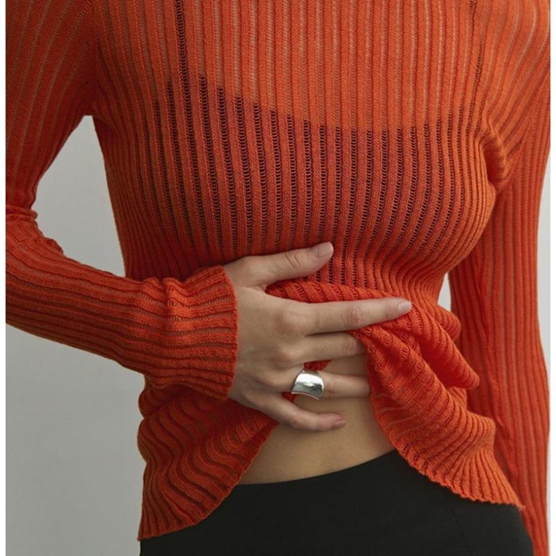 Spring and Summer Women's Knitwear Long Sleeve Round Neck Thin Breathable Knit Top