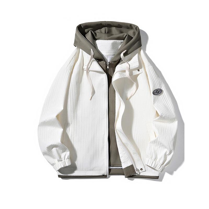 Мужская куртка в стиле Гонконга, весенняя, с капюшоном, свободного кроя, повседневная, на молнии, модная, большого размера, имитация двух частей