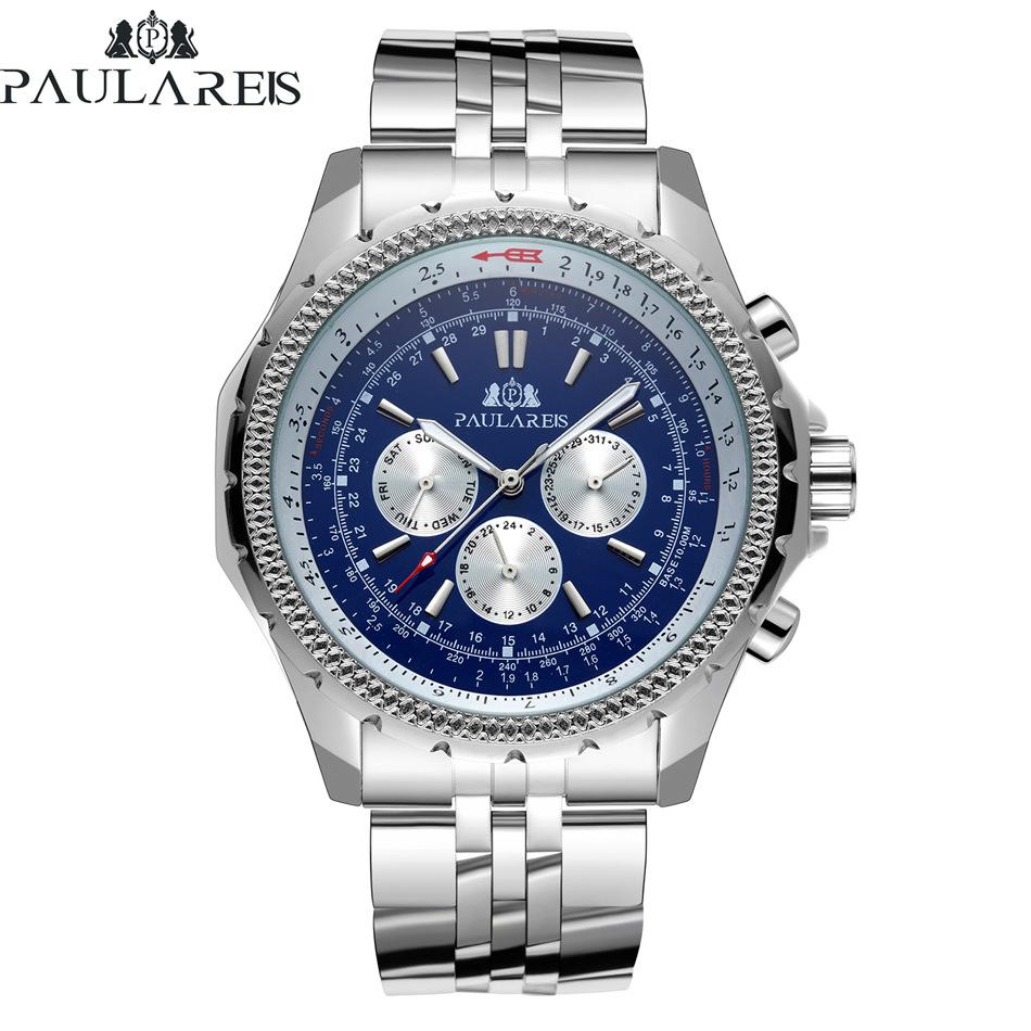 Paulareis Fully Automatic Mechanical Multifunctional Luminous Men's Watch Copper Belt Leather Automatic Watch