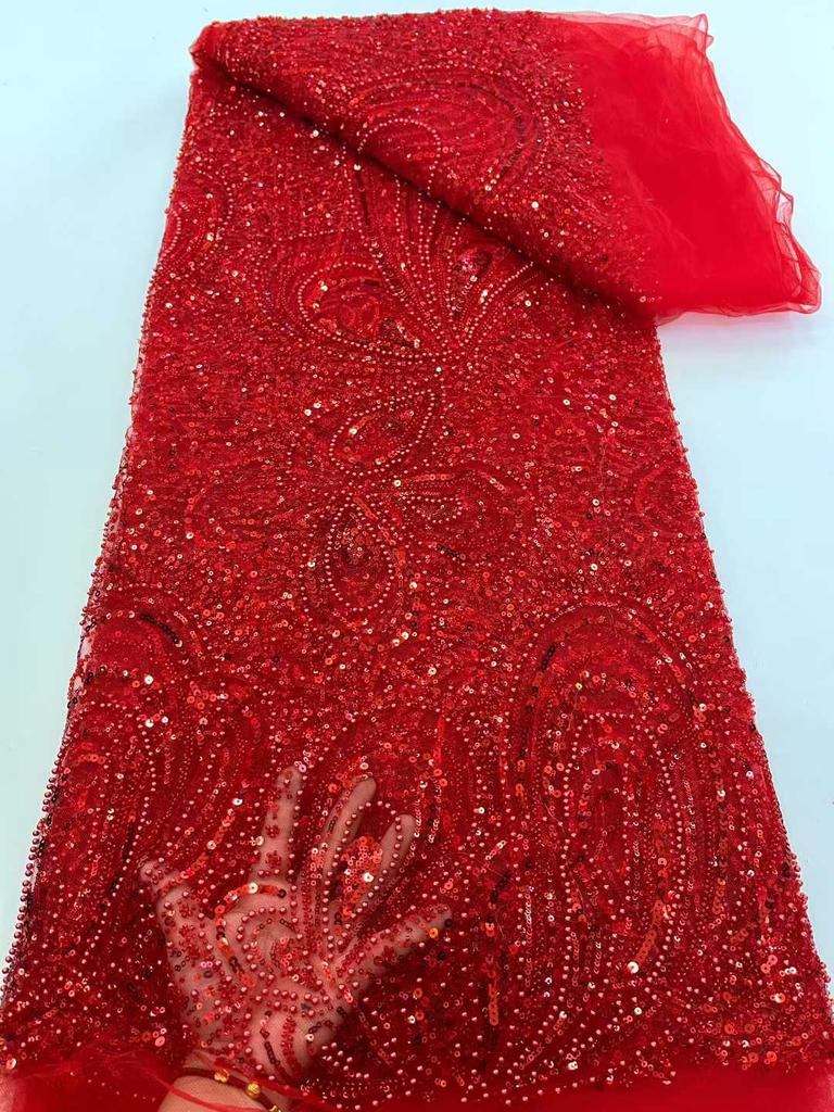 Африканское кружево Французская ткань с пайетками 2025 Высококачественная вышивка Тюлевые кружевные ткани с бисером для шитья свадебного платья в Нигерии