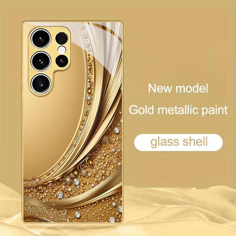 Гальванизированный золотой новый чехол для телефона для Samsung Galaxy S26 Ultra S25 Plus S24 S23 S22 fe закаленное стекло Художественные текстурные узоры