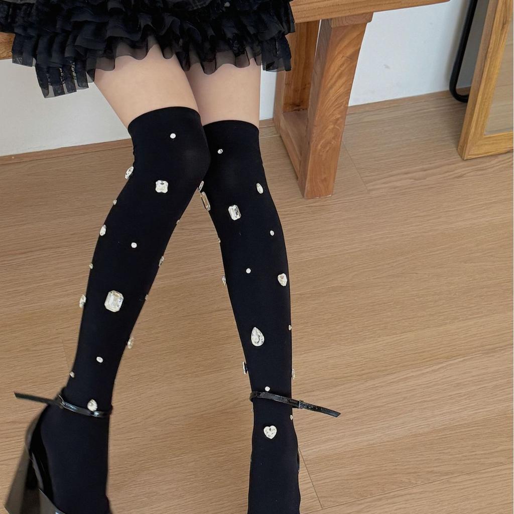 Rhinestone Women Stockings Sweet Cool Girls Y2K Knee High Socks Thigh High Stockings JK Thigh High Sox Stockings Female Hosiery
