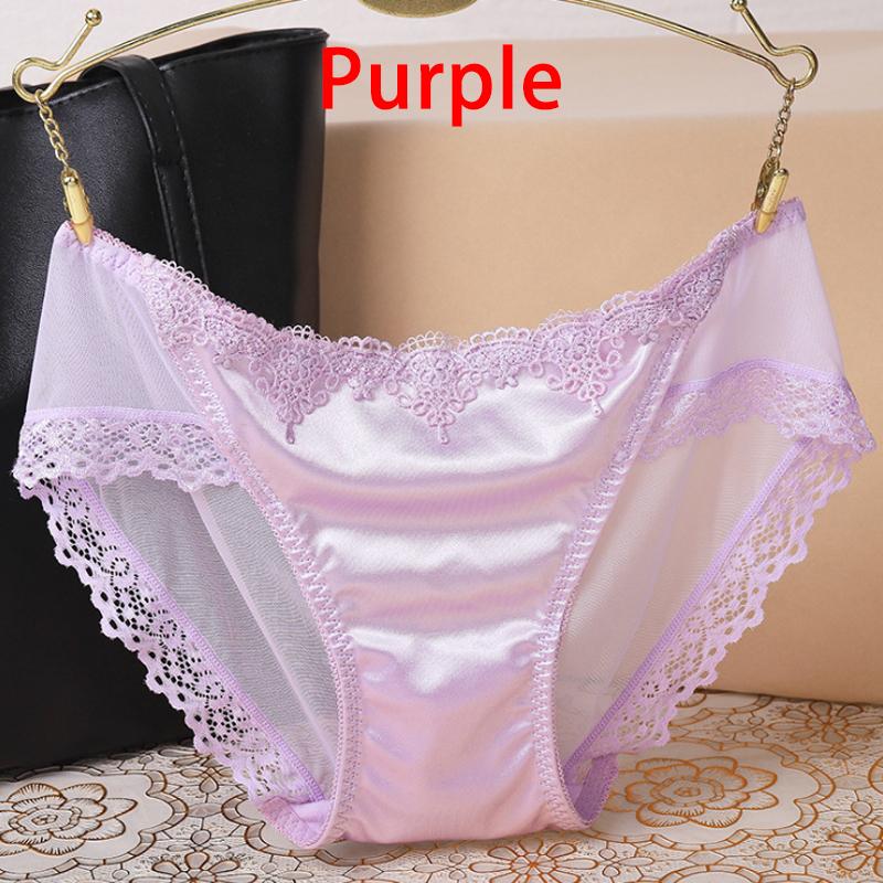 8Colors Breathable Seamless Underwear Fashion Lace Silk Cotton Women Sexy Lace Briefs Female
