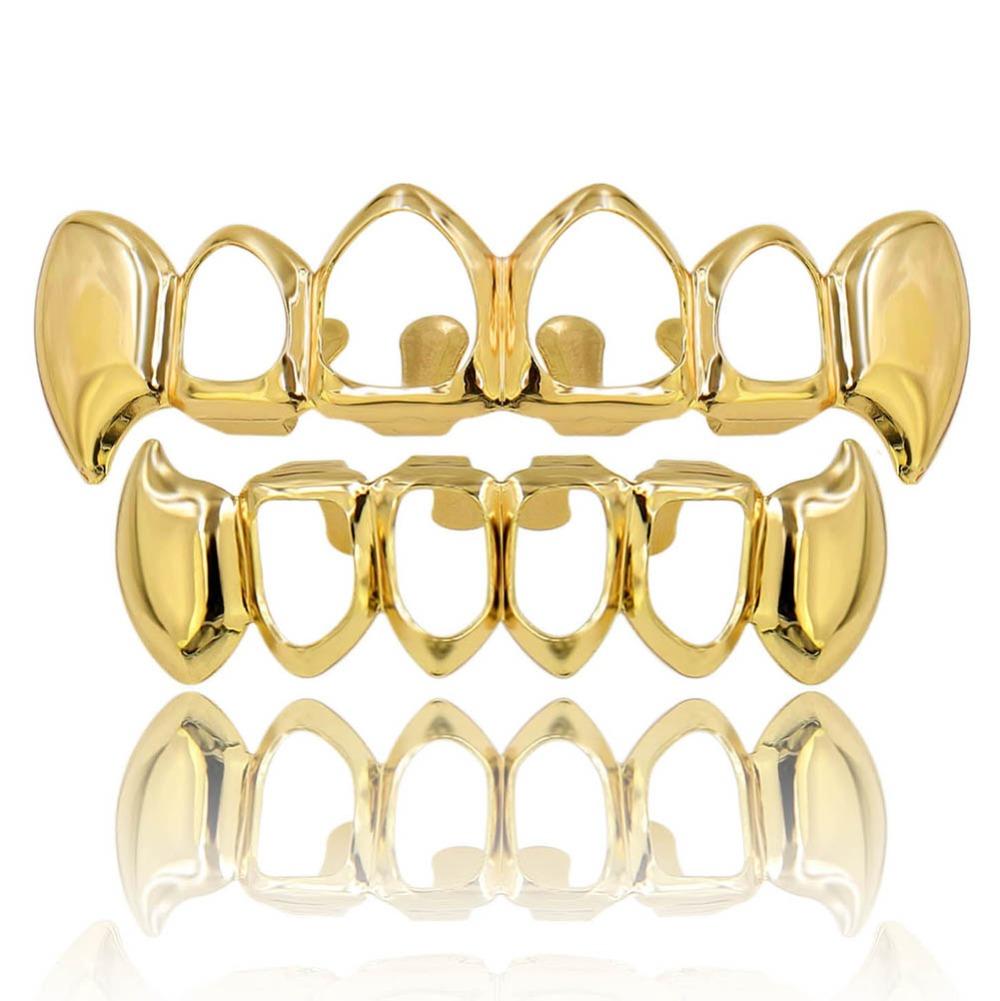 925 Sterling Silver Rapper Iced Out Hollow Design Grills Teeth Grillz Top Bottom Teeth Men Plain Hiphop Vampire Grillz for Teeth
