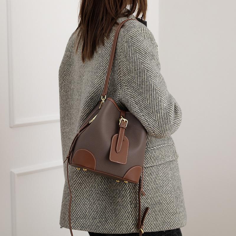 Сумка-ведро из натуральной кожи, подходящая по цвету, женские сумки, новая модная и универсальная женская сумка, сумка из натуральной кожи