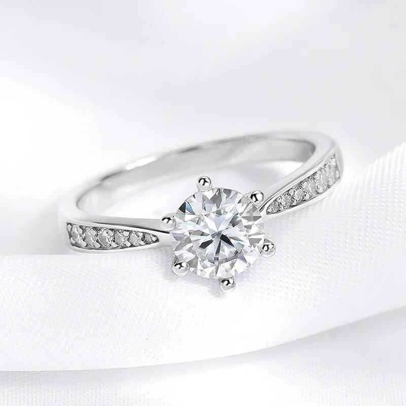 Настоящее обручальное кольцо с муассанитом 0,5-3 карата для женщин, стерлинговое серебро, круглые блестящие бриллиантовые пасьянсы, обручальные кольца, подарок