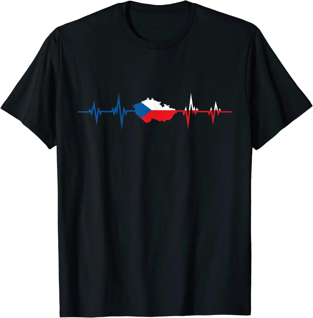 Сердцебиение Флаг Чехии Чешская Республика Мужская Футболка Короткий Рукав Повседневная 100% Хлопок Круглый Вырез Летние Футболки