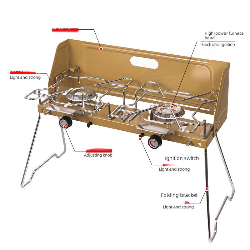 Газовая плита с двумя горелками для кемпинга на открытом воздухе для самостоятельного вождения автомобиля