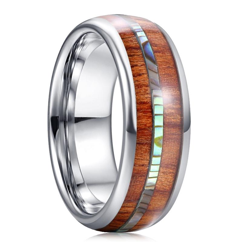 Модное мужское кольцо из черной нержавеющей стали 8 мм с красочной инкрустацией из раковины абалона, со скошенными краями, титановое кольцо, мужское обручальное кольцо