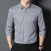 Men Striped Shirts Elastic Slim Fit Long Sleeve Spandex Office Business Work Male Formal Shirt Easy Care