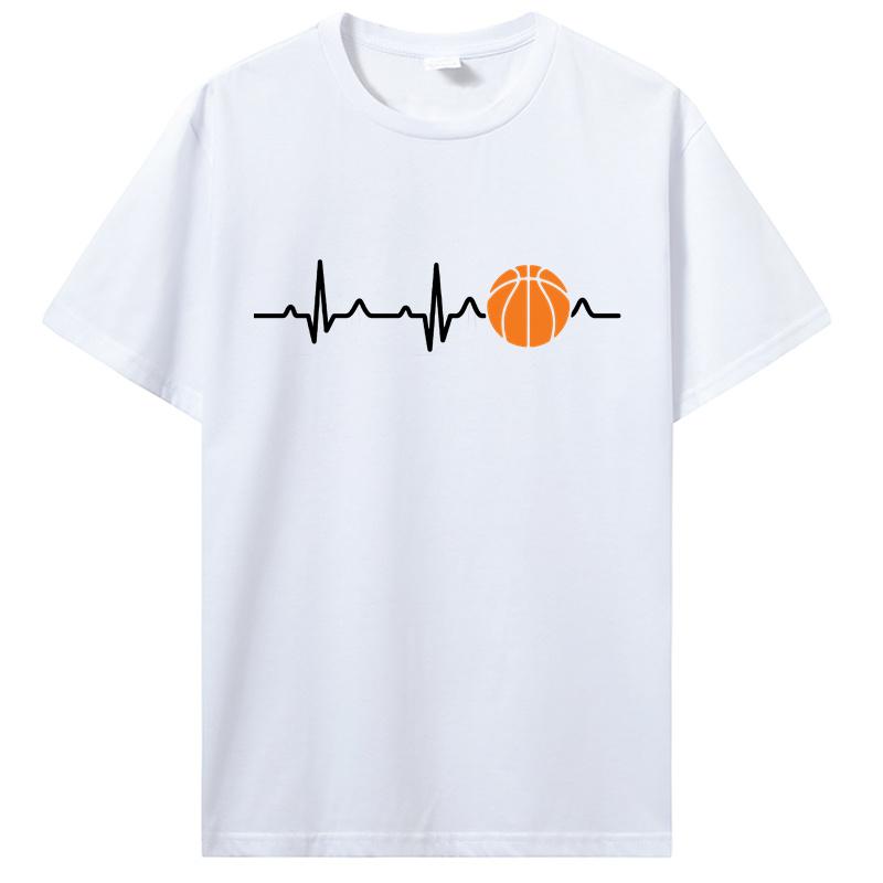 Basketball Heartbeat TShirt Men Birthday Gifts Short Sleeves Funny Tees O Neck Cotton Clothes Humor T Shirt