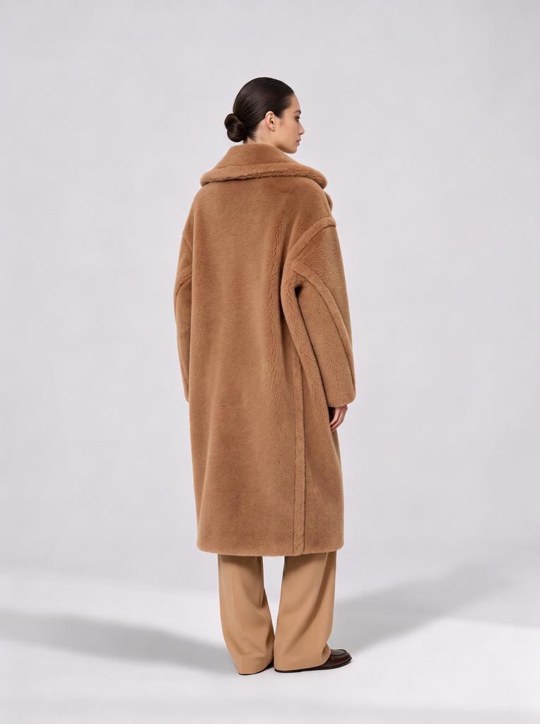 Women's M Loose Teddy Bear Style Coat - Long Winter Sheep Wool Fleece Fur