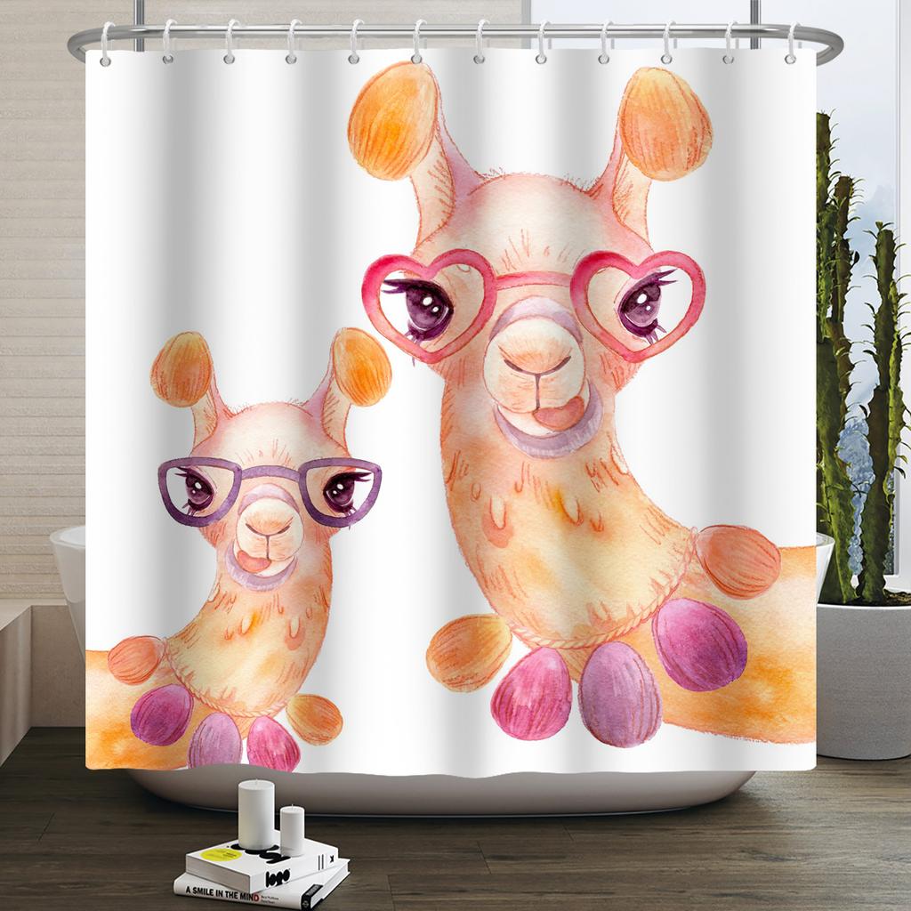 Cute Funny Lama Alpaca Shower Curtain Fun Cartoon Animals Cactus Shower Curtains for Bathroom Home Decor Waterproof Bath Curtain