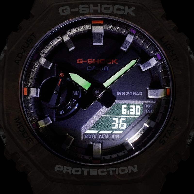 Casio Мужские часы G-SHOCK из смолы, водостойкость 200 м, аналогово-цифровые, ударопрочные, кварцевые, GA-2100FR-5A
