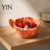 Decorative Fruit Display Dish Ceramic Berry Bowl, Self Rinsing with Drainage Hole Washing Kitchen Sink Vegetable Rinser Glazed Bowl for Countertop