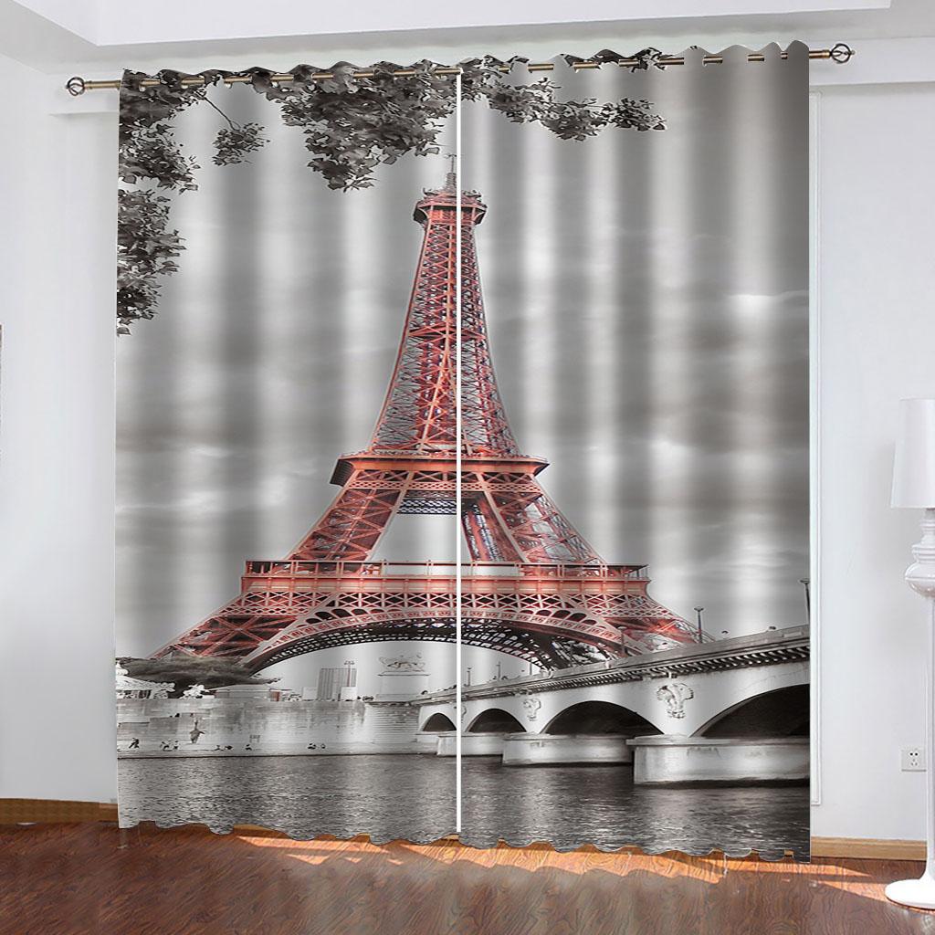 Paris Oil Painting Design Eiffel Tower In the Streets Thin Window Curtains for Living Room Bedroom Decor On Sale 2 Pieces