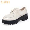 Shoes Loafers Women Platform Genuine Leather Ladies Casual Shoes Lace Up British Style Student Shoes Girls