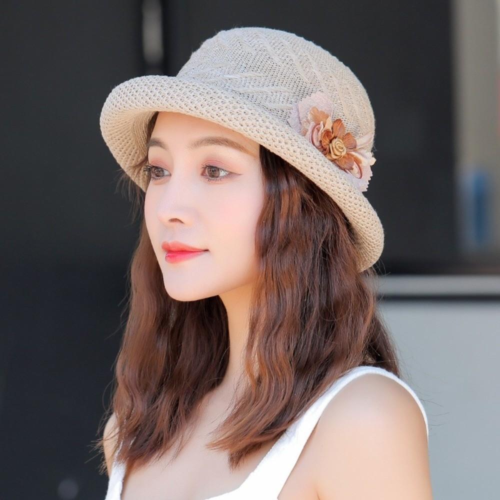 with Butterfly Knot Flower Straw Bucket Hats Dome Wedding Fascinator Hat Sunshade Cap Traveling