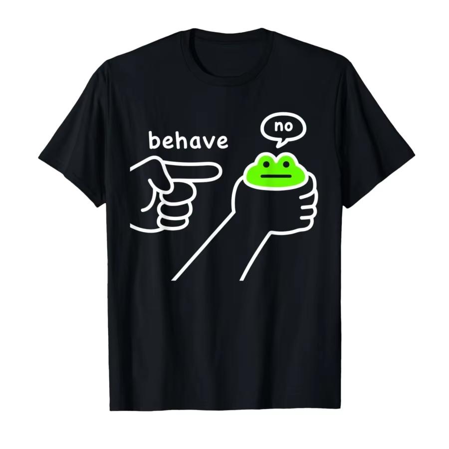 Нечестная Лягушка Забавная Лягушка Мем Веди себя Без Мультяшного Дизайна Футболка Для Мужчин Женщин Хлопковые Футболки С коротким Рукавом Оверсайз Футболка