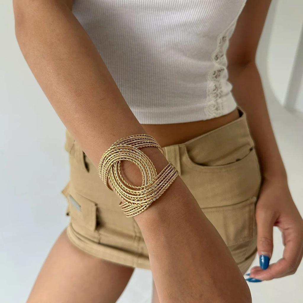 Metal Hollow Bracelet European and American Style Arm Ring Geometric Exaggerated Design Jewelry Fashion Simple Versatile Accessories