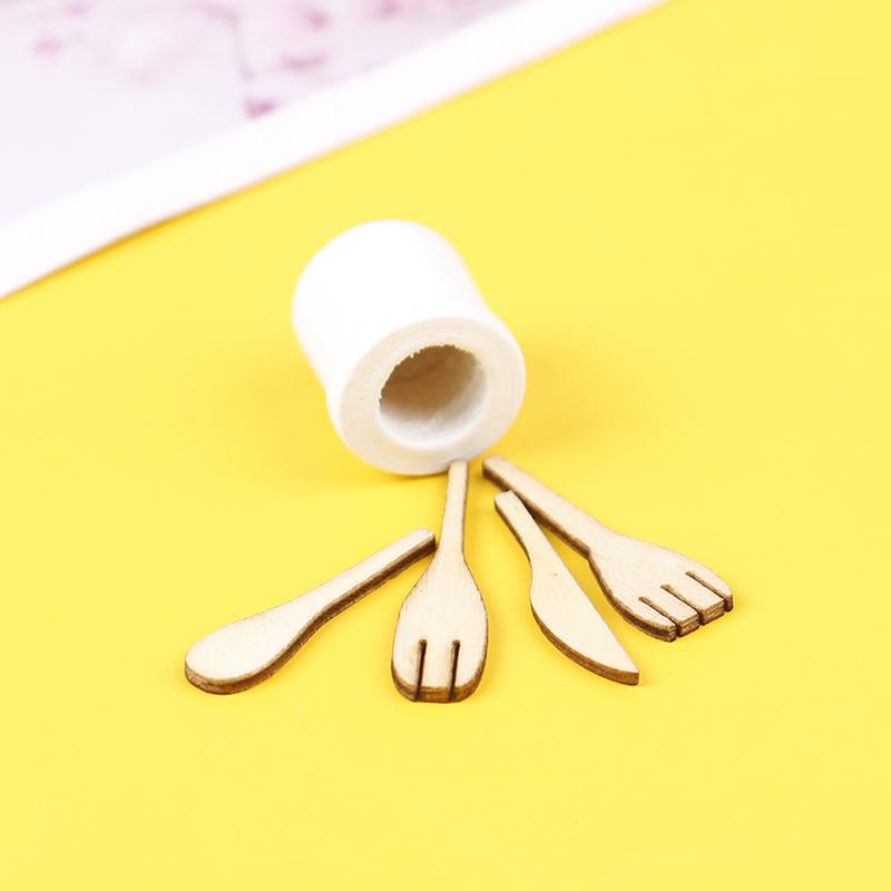 1:12 кукольных мини-деревянных лопаточек, ножей, вилок, венчиков, банок, набор для декора кукольной кухни