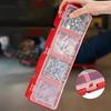 4 Compartments Screws Organizer Box with Buckle Sloping Opening Divided Container Case Semi Transparent Lid for Components Parts