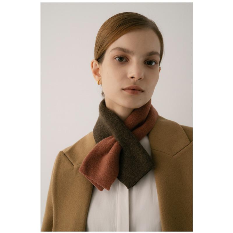 Wool Color Blocked Cross Scarf Cashmere Like Knitted Warm and Versatile Student Scarf