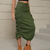 Women's Fashionable Casual Solid Color Washed Denim Multi-Pocket Midi Skirt
