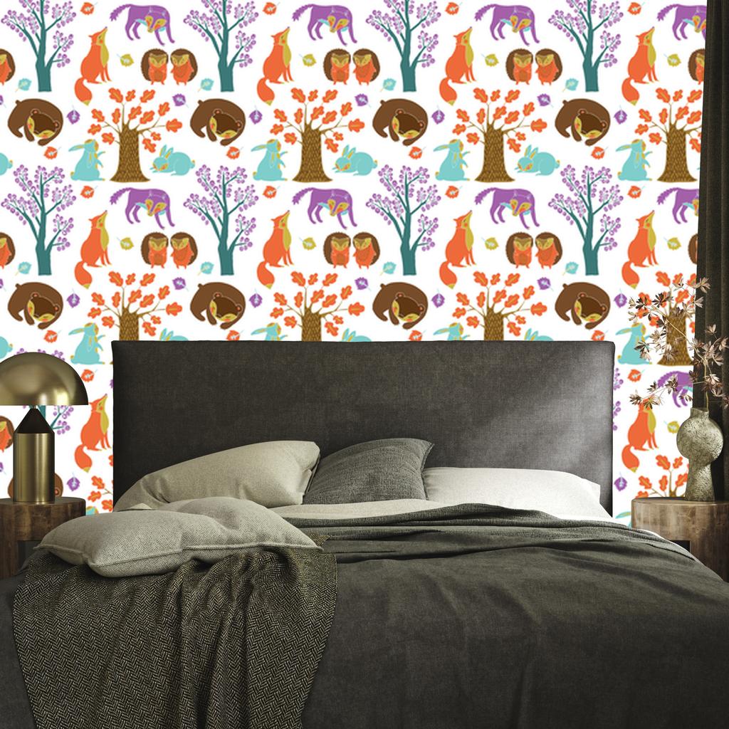 Forest Animals Wallpaper in Colorful Forest for Living Room and Bedroom 50x1000