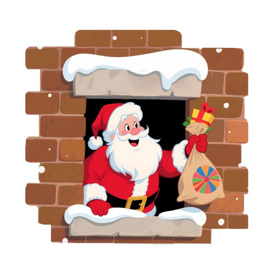 Santa Claus Breaking Wall Christmas Stickers Removable PVC Decals Funny Santa