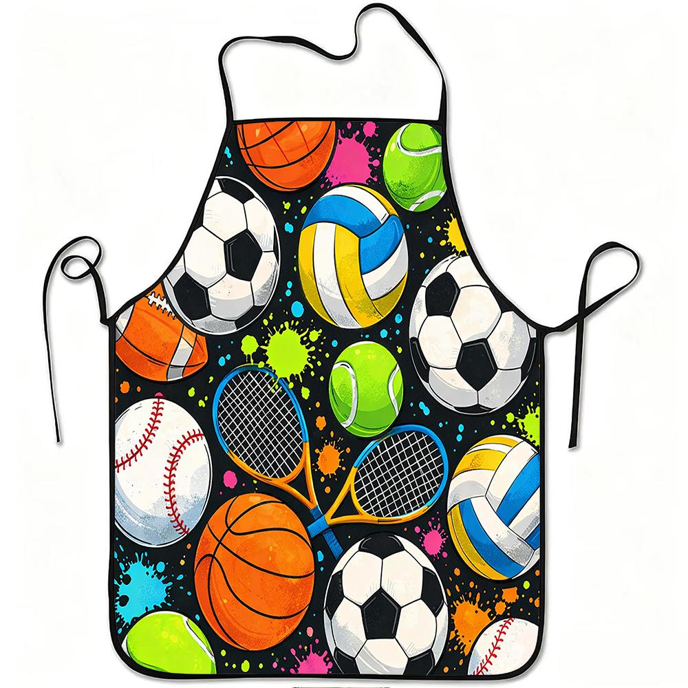 Sports Balls Apron Basketball Soccer Volleyball Tennis Baseball Sports Pattern Apron