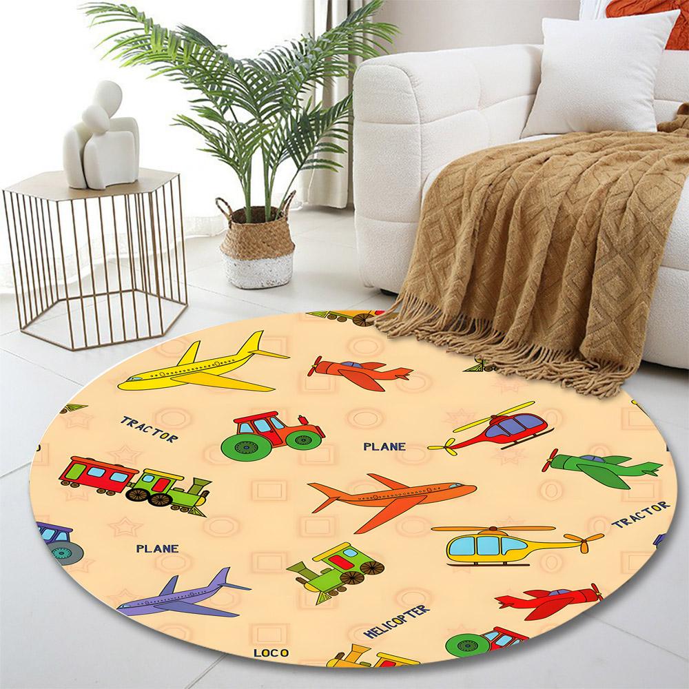 Transportation Themed Kids Carpet Design Print round rug, living room, bedroom, playroom carpet, non slip floor mat, gift