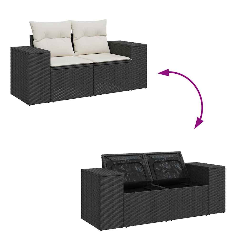 Garden Sofa Set with Cushions 9 pcs Black and Cream Poly Rattan